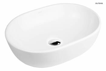 Umywalka łazienkowa Oltens Hamnes 47.5 x 34 cm biały nablatowa owalna umywalka do nowoczesnej łazienki
