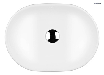 Umywalka łazienkowa Oltens Hamnes 47.5 x 34 cm biały nablatowa owalna umywalka do nowoczesnej łazienki