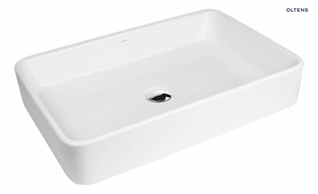 Umywalka łazienkowa Oltens Lustra 60.5 x 35 cm biały nablatowa prostokątna umywalka do nowoczesnej łazienki
