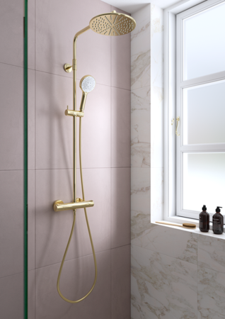 Zestaw prysznicowy Damixa Silhouet złoty luksusowy zestaw pod prysznic z deszczownicą z trzema rodzajami strumienia i ochroną przed oparzeniem